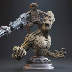 preview of Rocket & Groot Bust 3D Printing Figurines in Diorama | Assembly