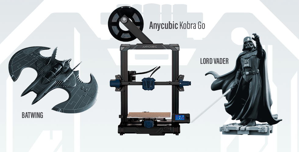 Anycubic Kobra Go FDM 3D Printer + Darth Vader and Batwing STL