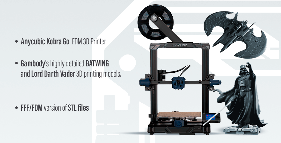 Anycubic Kobra Go FDM 3D Printer + Darth Vader and Batwing STL files