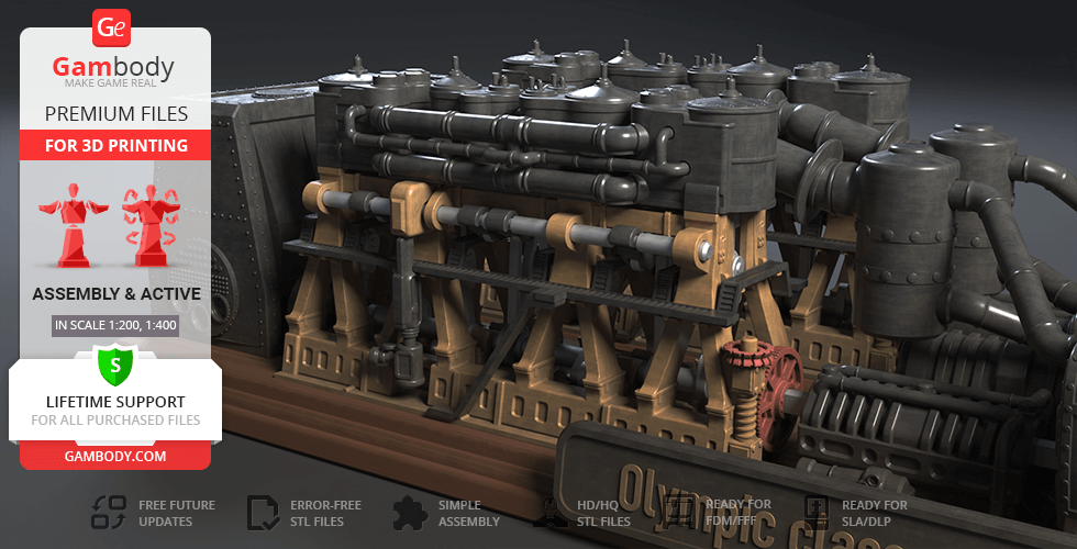 Intricate 3D model of a detailed Olympic-class steam engine with visible mechanical components.