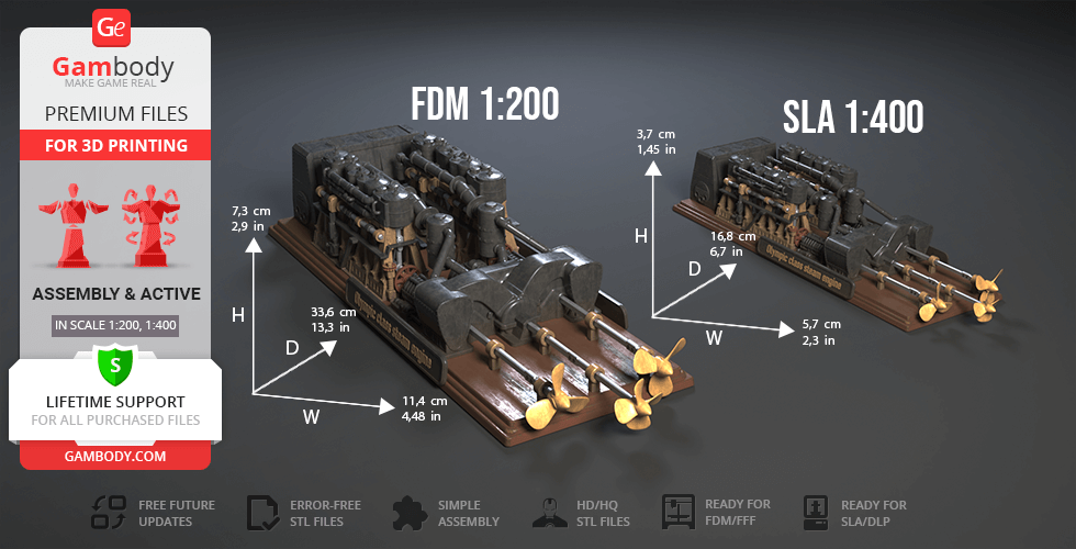 Two detailed 3D models of an Olympic Class Steam Engine, in different scales for 3D printing.