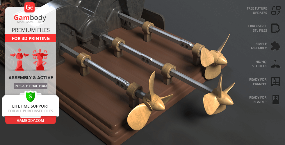 3D model of an Olympic Class steam engine's mechanical parts on a display platform.