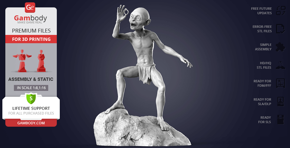 Gollum hobbit on rock 3D model 3D printable