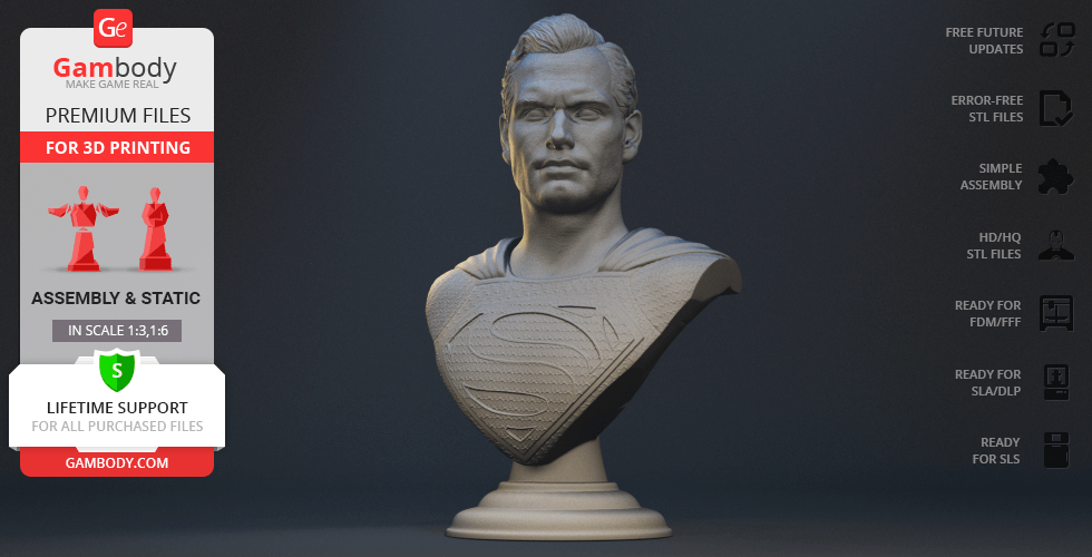 Gambody STL files of Superman Bust for 3D Printing