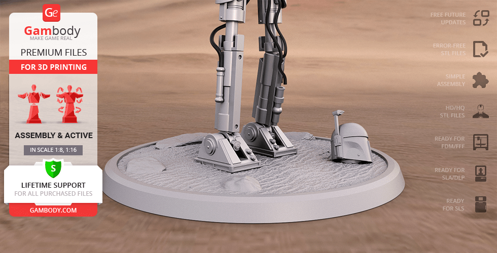 IG-11 droid legs on a base with a helmet, designed for 3D printing from Gambody.