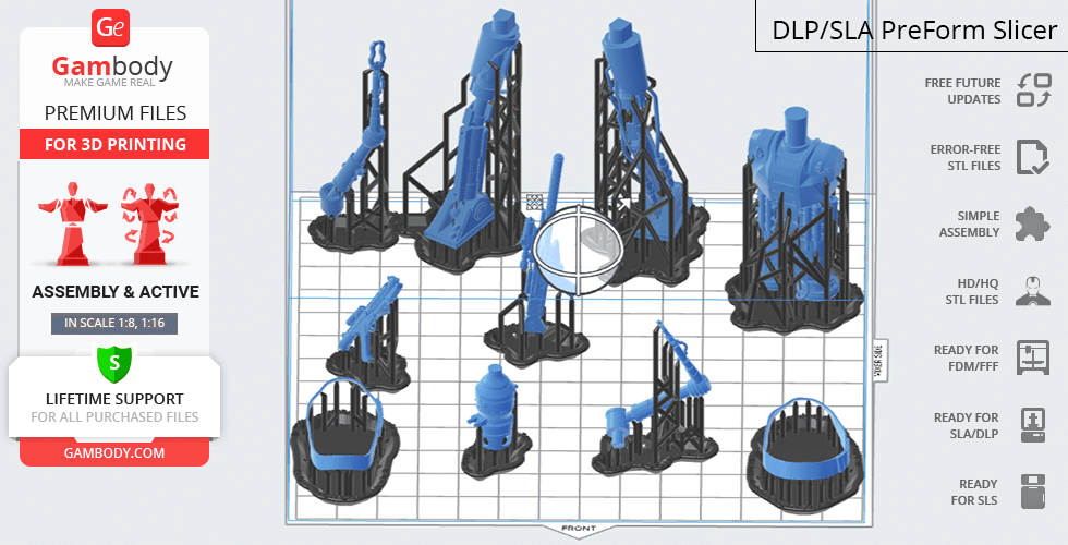 Parts for 3D printing an IG-11 Droid model from a Gambody STL file, shown on a grid layout.