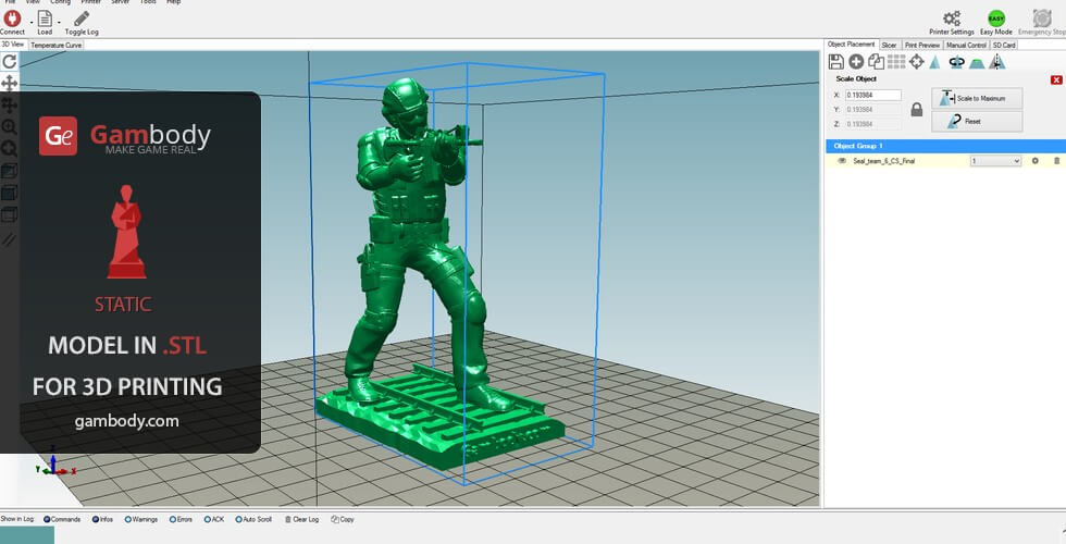 3D model of a Counter-Strike terrorist, ready for 3D printing, displayed in Gambody software.