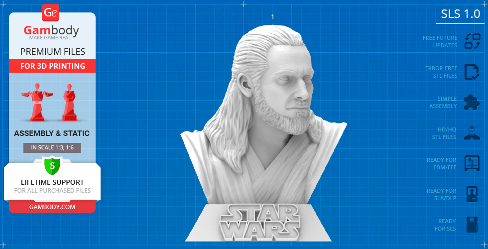 Bust of a bearded, long-haired figure with a calm expression, labeled 'Star Wars' below.